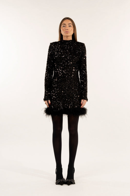Kontatto - Abito con paillettes e piume