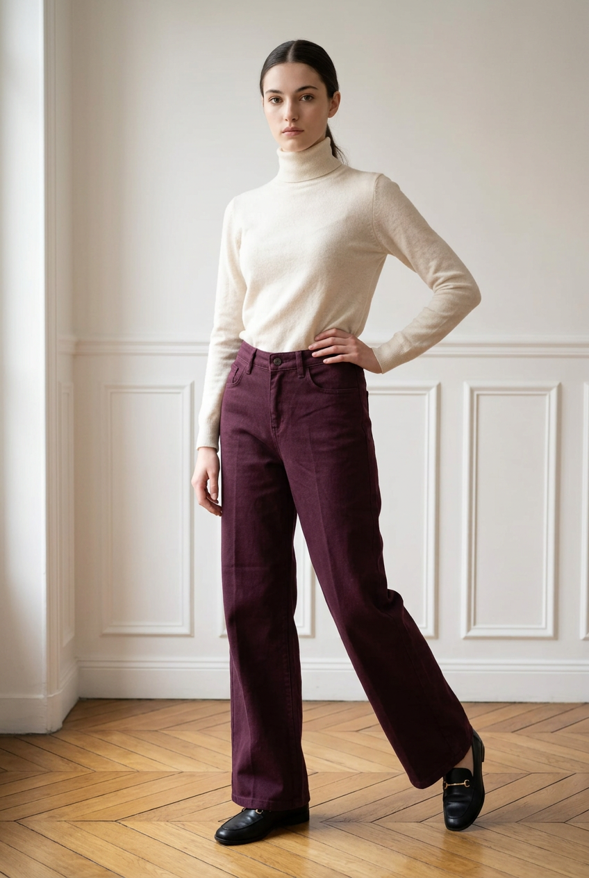 Eco - Jeans baggy melanzana