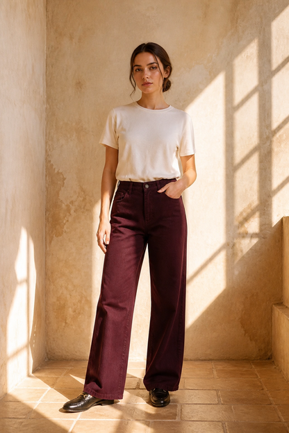 Eco - Jeans baggy melanzana